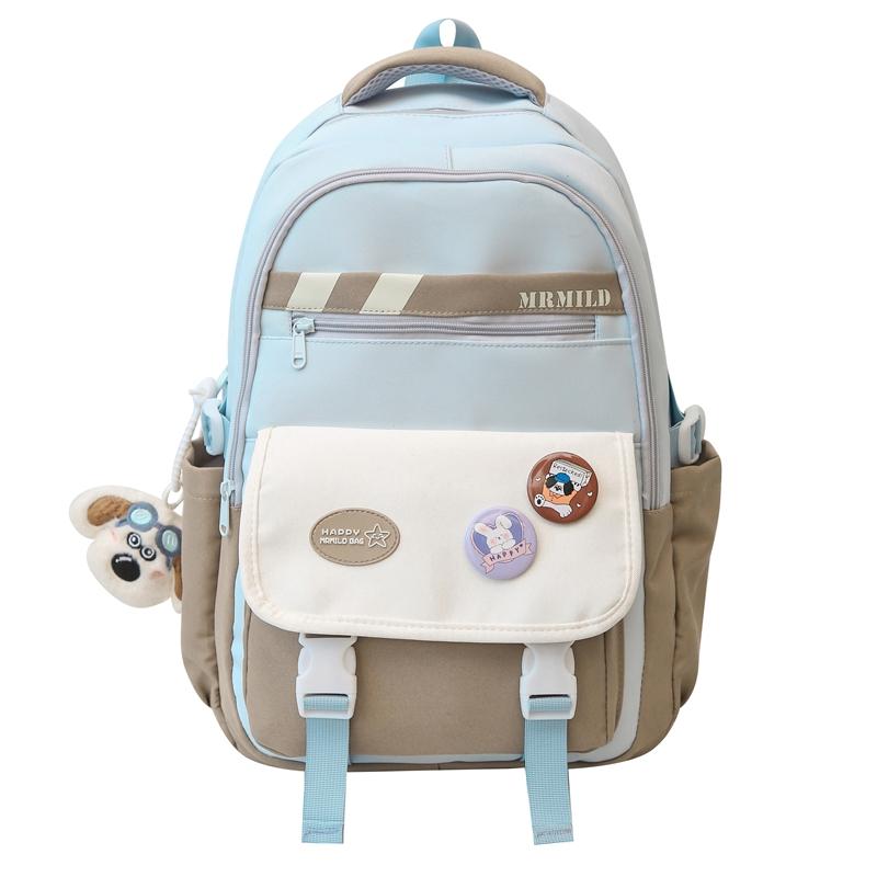 

Women s Schoolbag Color Block Large Capacity Travel Backpack College Style Backpack синий