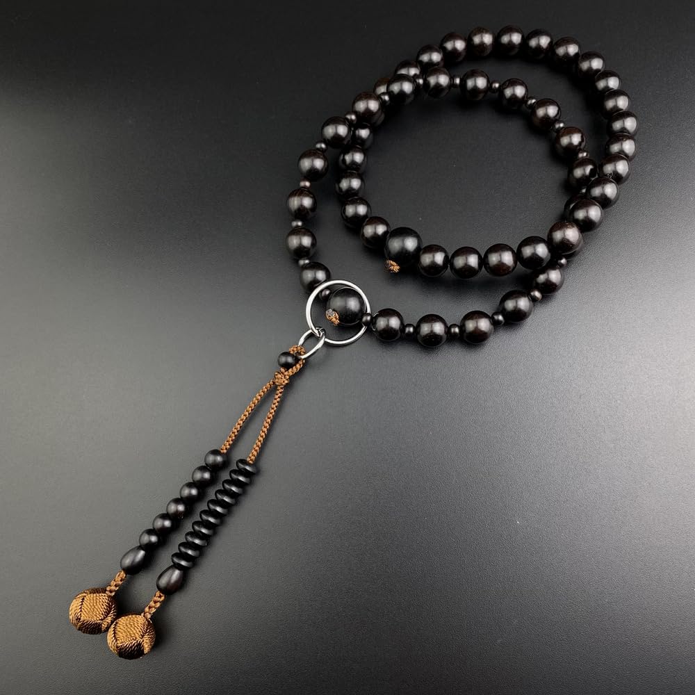 WONDERFUL LOTUS Myo  Lotus  Flower Prayer Beads for Men, Jodo Sect Formal Daily Prayer Beads, Ebony with Silver Rings, Sanman Jodo Formal Prayer