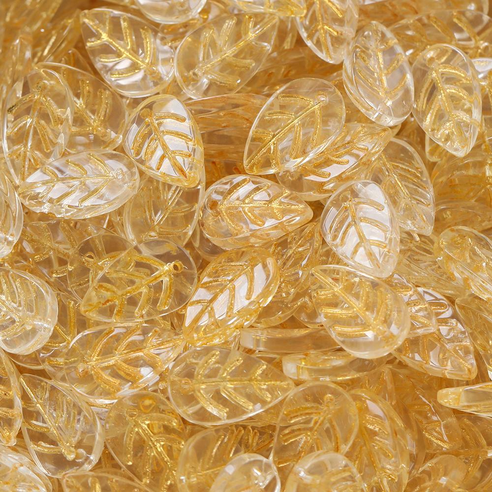 10 30pcs/lot Gradient Leaf Shaped Glass Pendant Beads Transparent Spacer Beads For DIY Bracelet Necklace Making Accessories