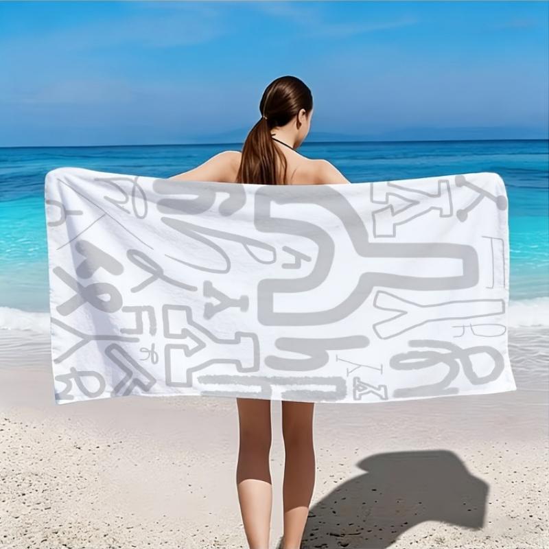 

2D Flat - 1pc Soft Microfiber Beach Towel, Geometric Y Letter Pattern, Polyester, Square,Breathable, Non-Abrasive, Quick-Drying W30*H60(CM)