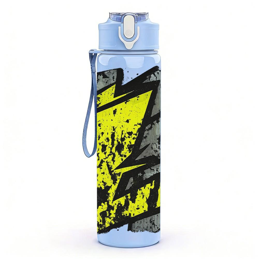 1PC Yellow Lightning Thunder Graffiti Print 750ml Color Plastic Sports Water Bottle Leakproof Flip Straw Lid Suitable for Sports Office Home Use