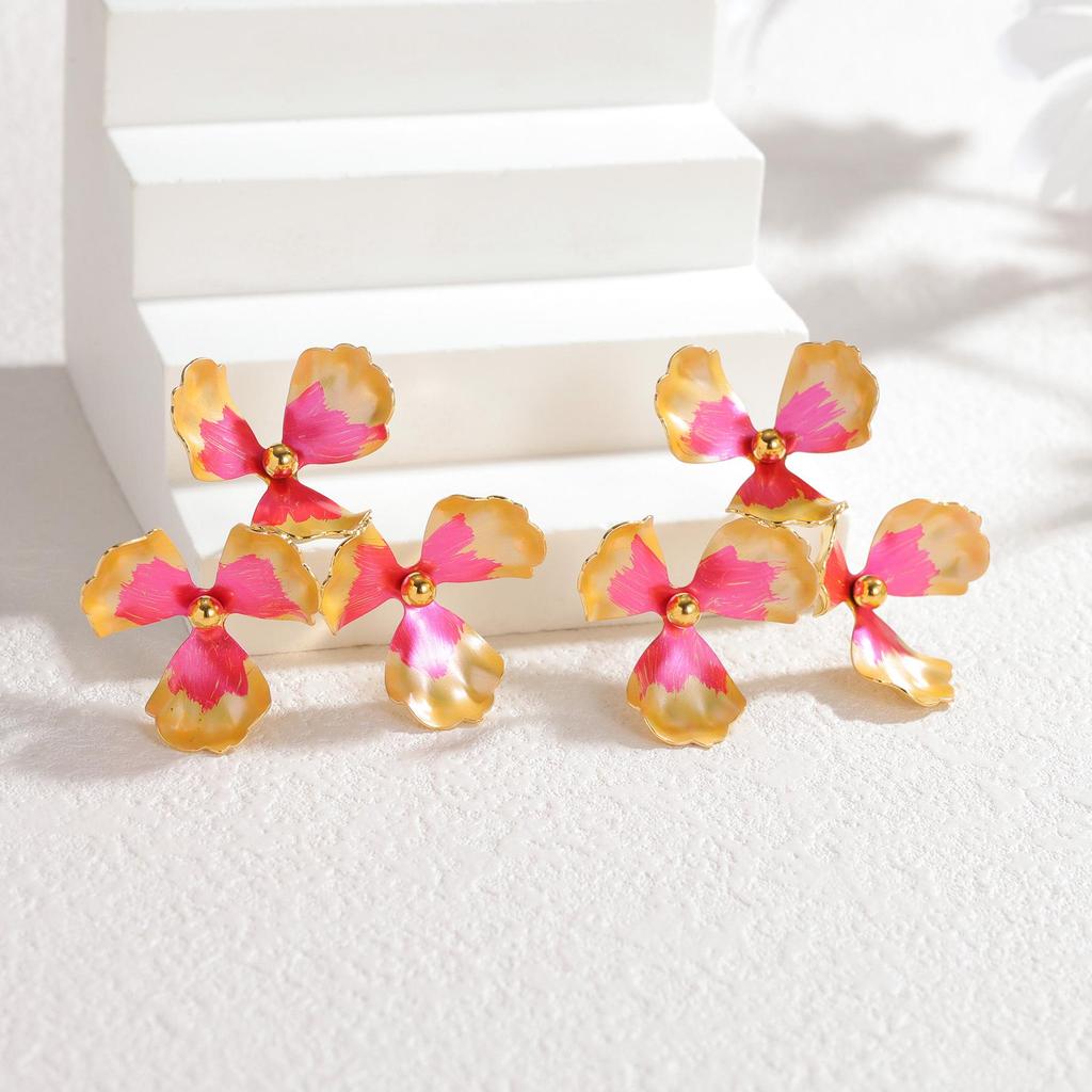Korean Trendy Colorful Drip Oil Flower Earrings - Bold, Creative Dopamine Titanium Steel Studs