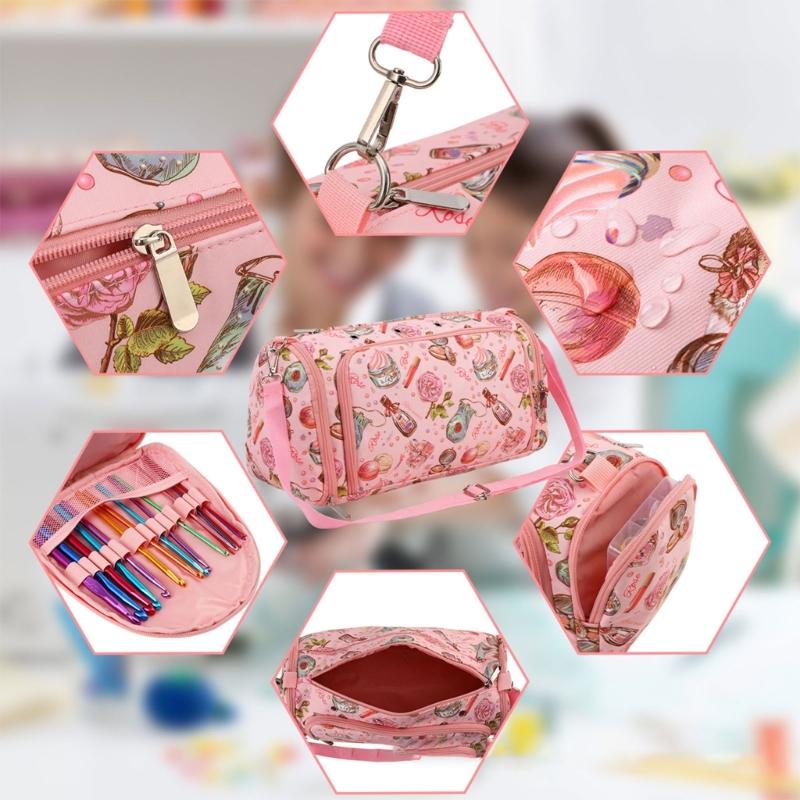 Crochet Bag Knitting Bag Crochet Craft Project Bag Travel Yarn Organizers Bag for Crocheting Pattern Yarn Hook Needle