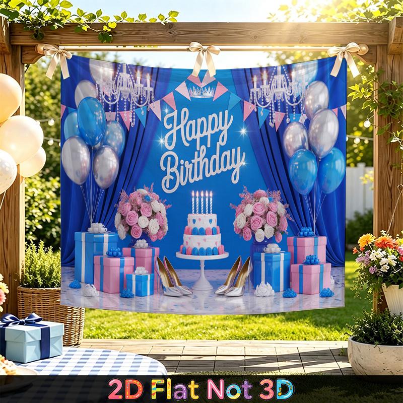 Party Backdrop Happy Birthday Birthday Balloon Blue Photo Booth Background Front Door Decor