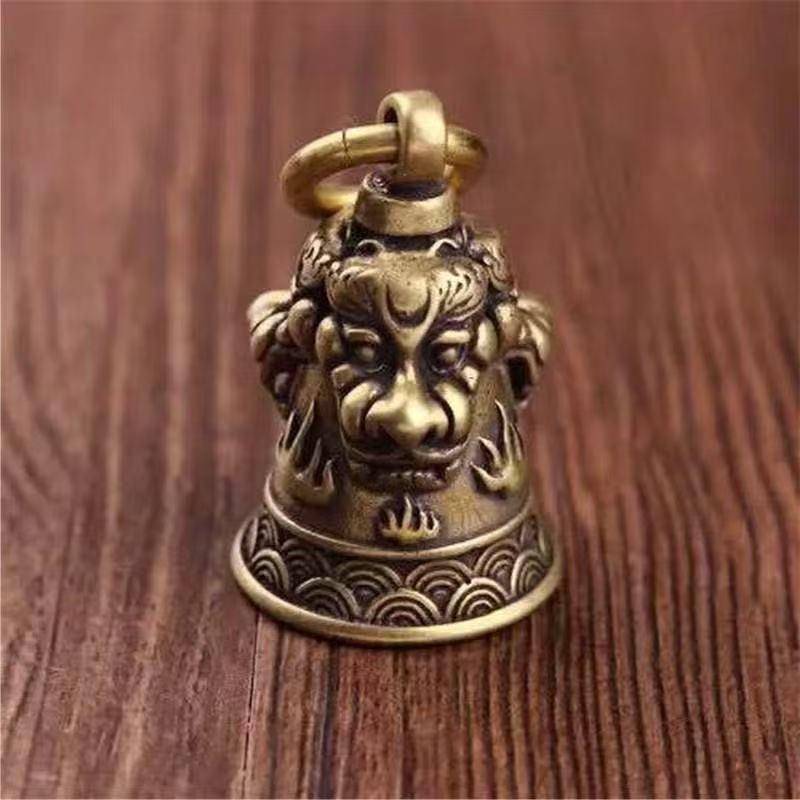 Classic Bronze Three Lions Feng Shui Bell Keychain Ornament