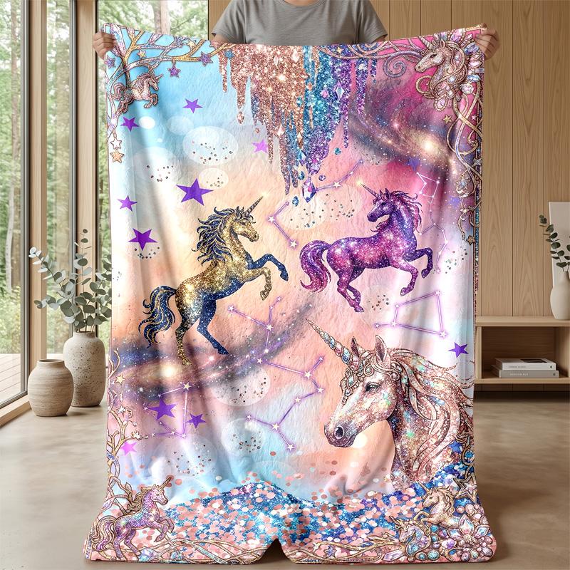 Magical Unicorn Castle Theme blanket Lightweight Warm Flannel Blanket Decorative Throw Blanket for Home Decoration