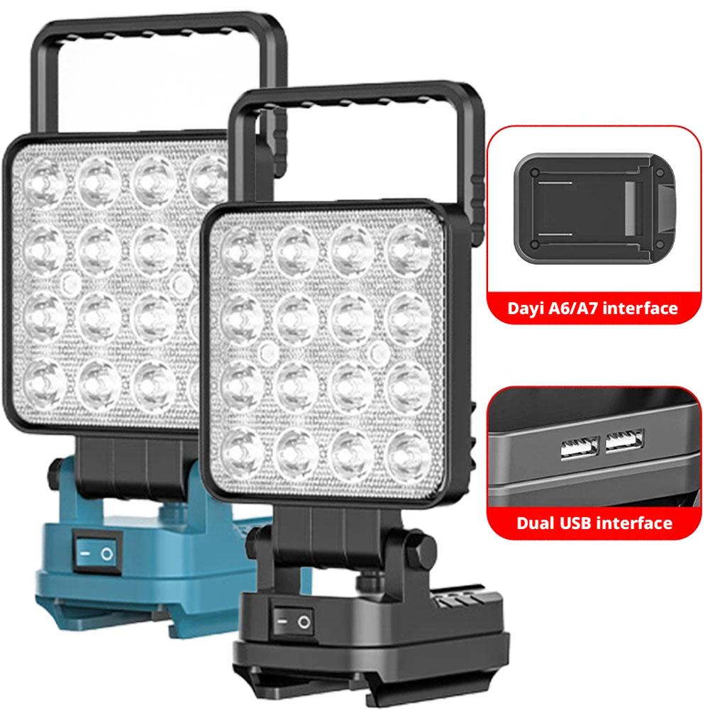 For With USB Work Light 18V Lithium Battery Camping Flashlight Lantern Lamp Tool Lights Outdoor Emergency LED Spotlight Y6K3