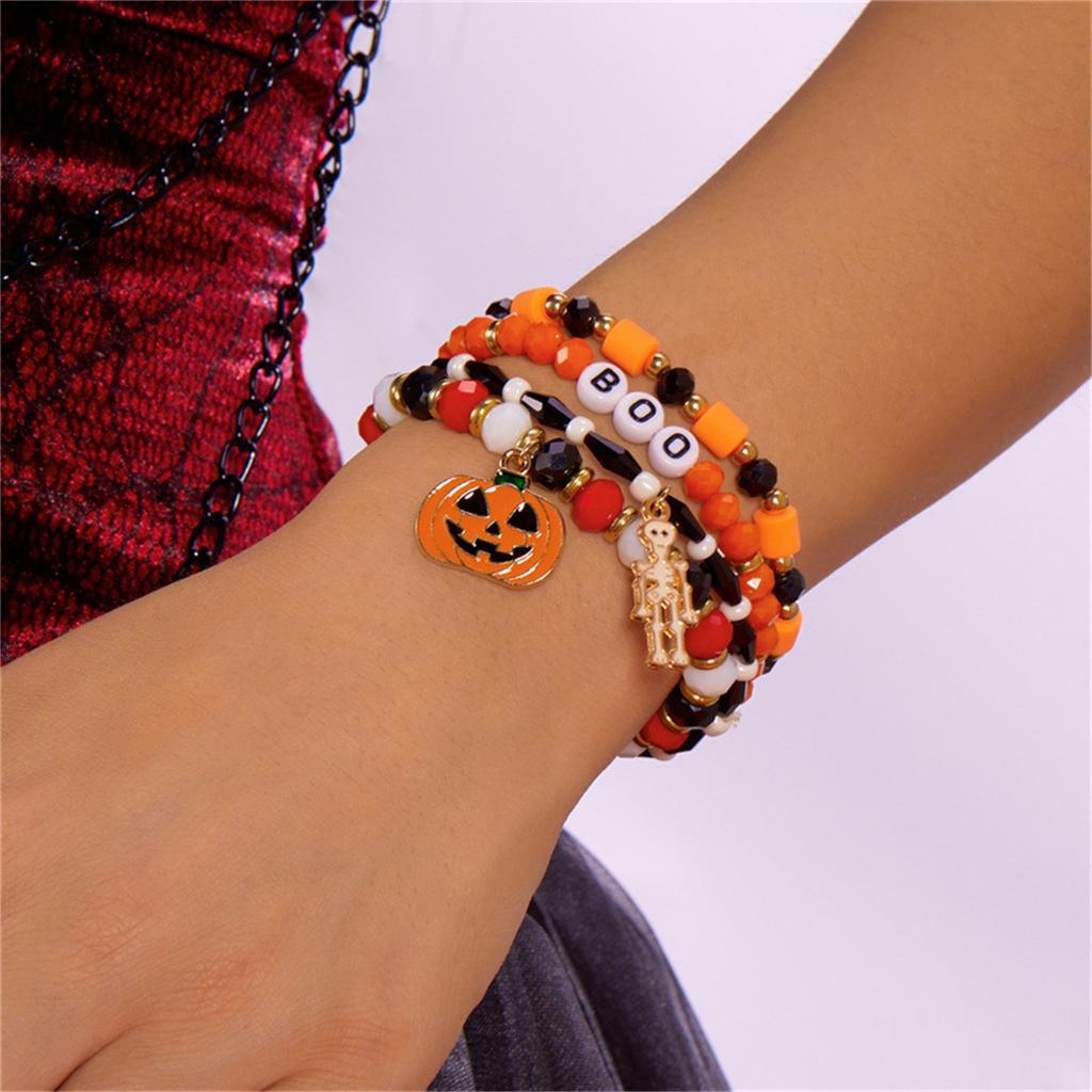 Stackable Halloween Bracelets - Pumpkin Spider   Bead Bracelets for Women's Party Jewelry