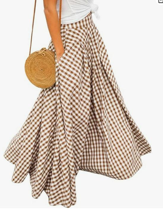 Falda midi elegante de cuadros con cintura alta y gran vuelo primavera/verano 2024