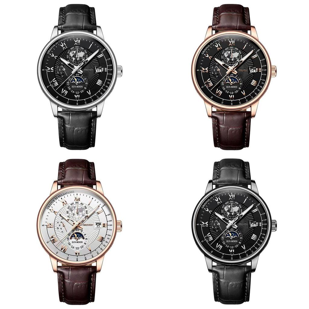 Modern Mens Watch With Calendar Function And Leather Strap For Business Use
