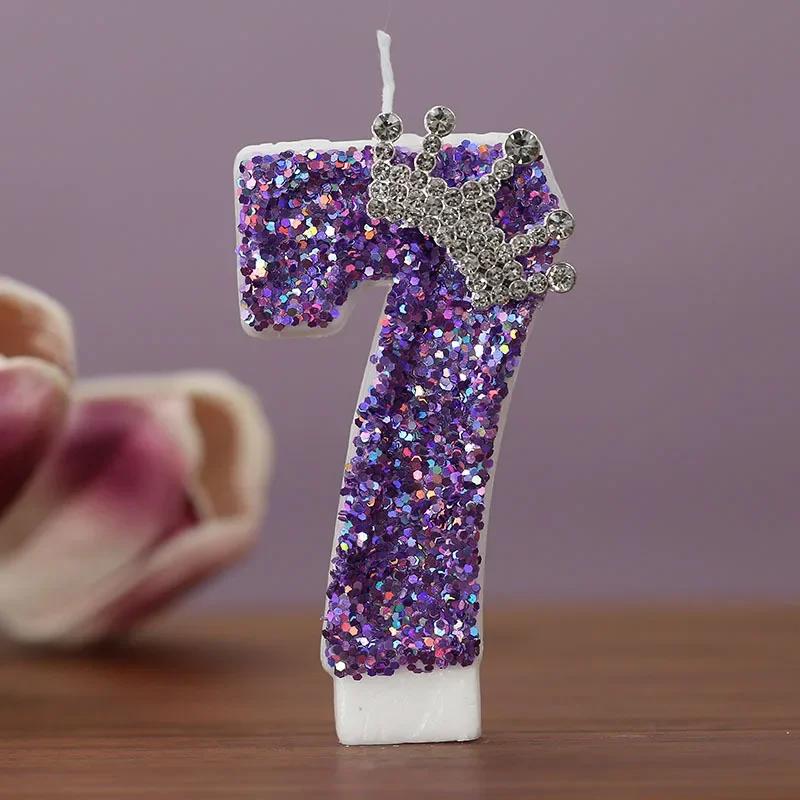 Children's Birthday Candles 0-9 Number Purple Crown Princess Cake Decorative Candle for Cake Decoration Anniversary Party