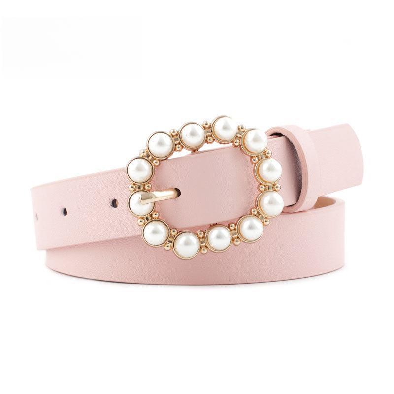 Leather Pearl Belt Women's All-Match Fashion Japanese Buckle Belt Waist Belt Belt