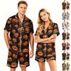 Couple Matching Halloween Pajama Set Short Sleeve Button Down Shirt and Shorts Soft Casual Sleepwear S To XXXXL