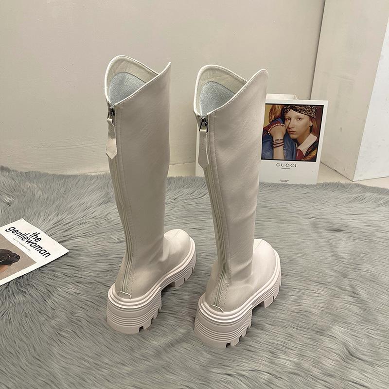 Fashion Versatile Thick-soled Fashion Boots Women's Skinny Boots High Heels Muffin Bottom Round Head Thick Heel Boots Women's Knight Boots
