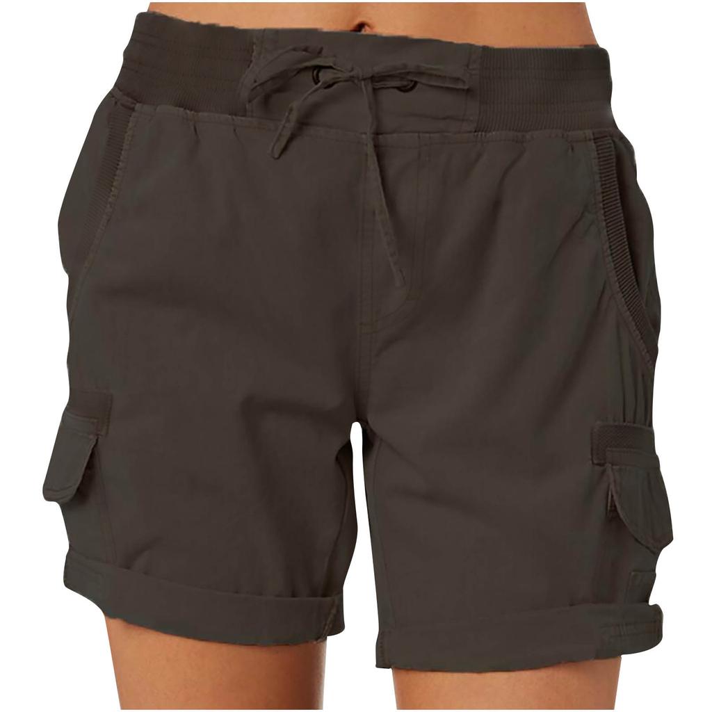 Women Shorts Cargo Pants Shorts Elastic Waist Short Pants Cotton Linen Pocket Summer Beach Solid Color Sliming Comfot Breathable