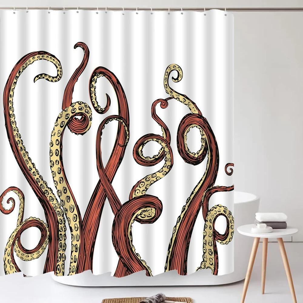 

Штори для душу Octopus Seas, штори для ванної кімнати 180*180 см, водонепроникні, для декору ванної кімнати, тканинні штори для ванної кімнати з 12 гачками 180x210cm-70x83in