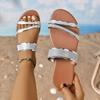Summer Women Slippers Beach Casual Slippers Patent Leather Flat Heel Sandals Sparkle Bling Rhinestone Shoes Slides Women