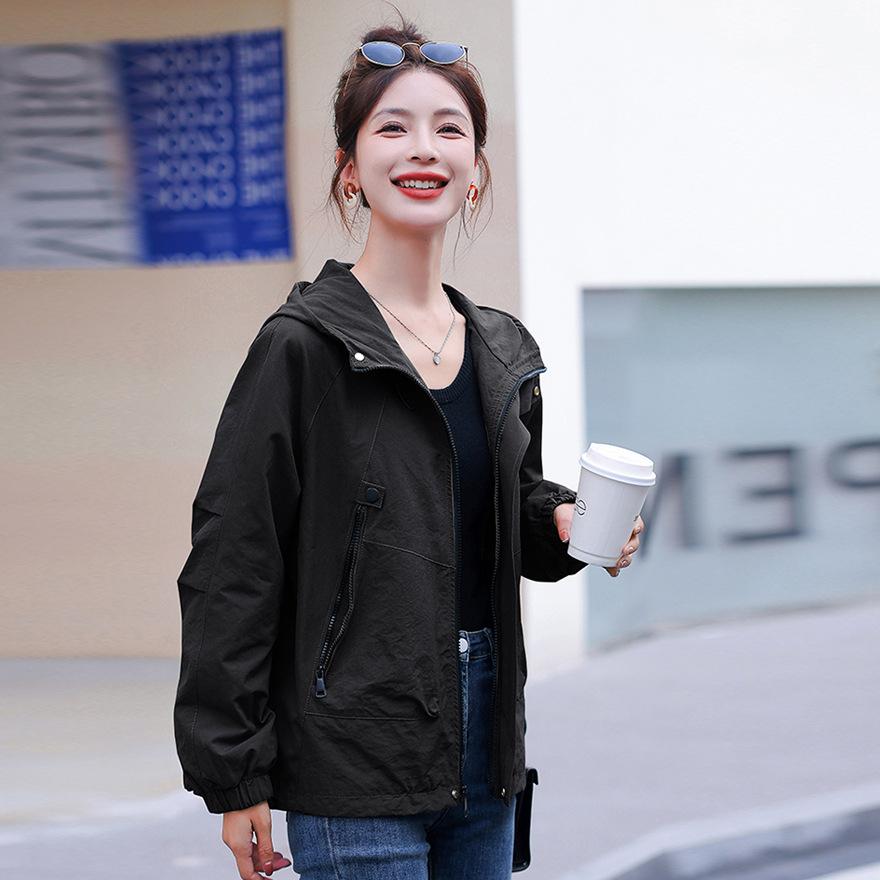 Popular explosive short coat top women's spring and autumn new loose fashion casual hooded jacket