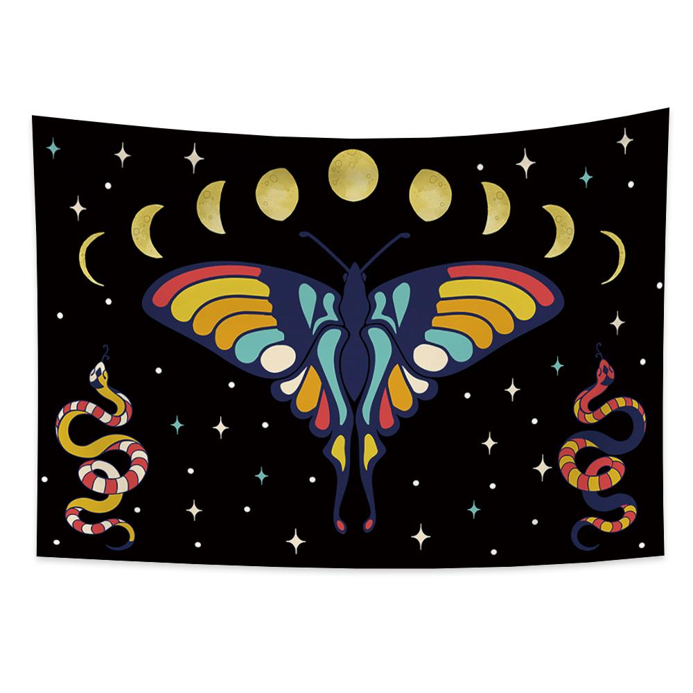 Tarot Faza Lunii Tapiserie cu flori Fluture Craniu Agățat pe perete Decor scenă psihedelică Decorare vrăjitorie Decorare cameră