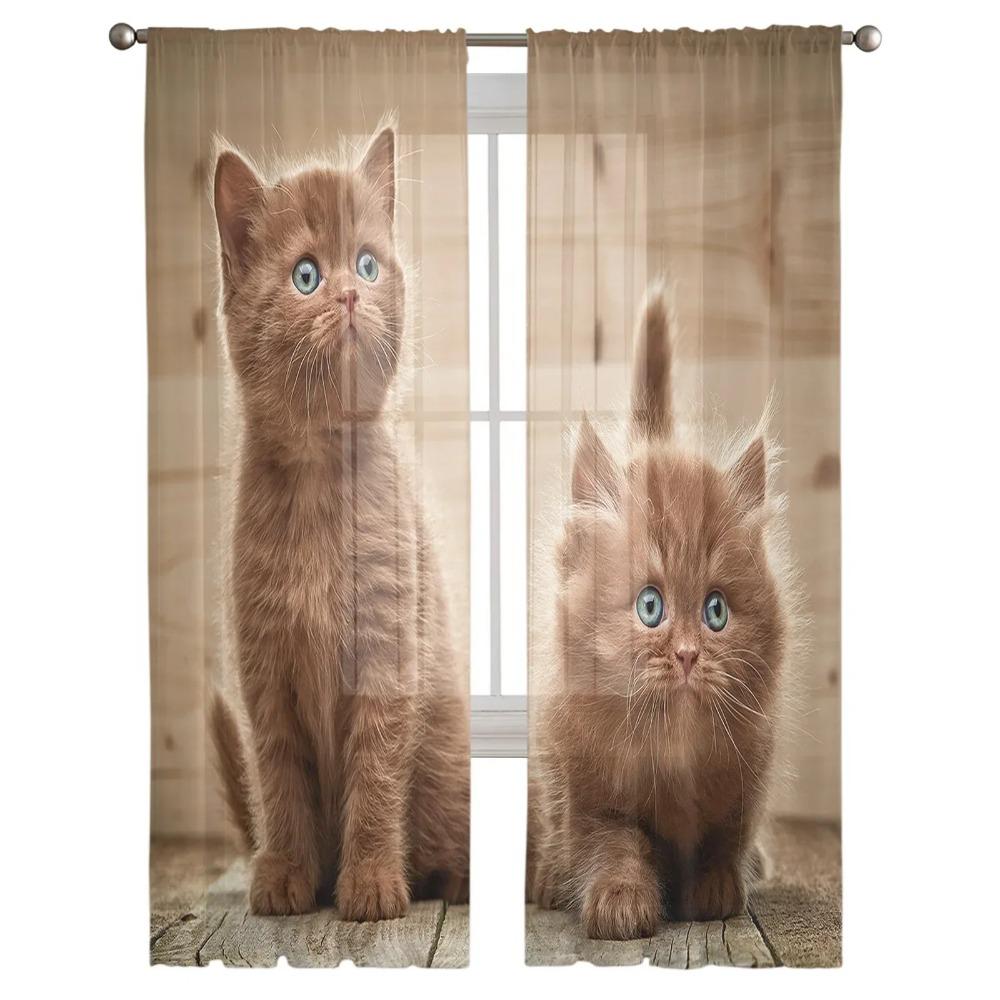 Niedliche Tüllvorhänge mit Katzenmotiv für das Wohnzimmer, bedruckter, durchsichtiger Voile-Vorhang für das Schlafzimmer, Fenstervorhänge, Jalousien, Heimdekoration