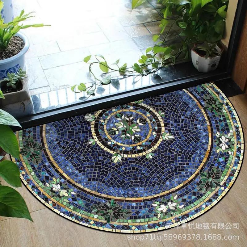 Eingangsmatte Halbkreisförmig Retro Fußmatte Staubdicht und Rutschfest Eingangsteppich