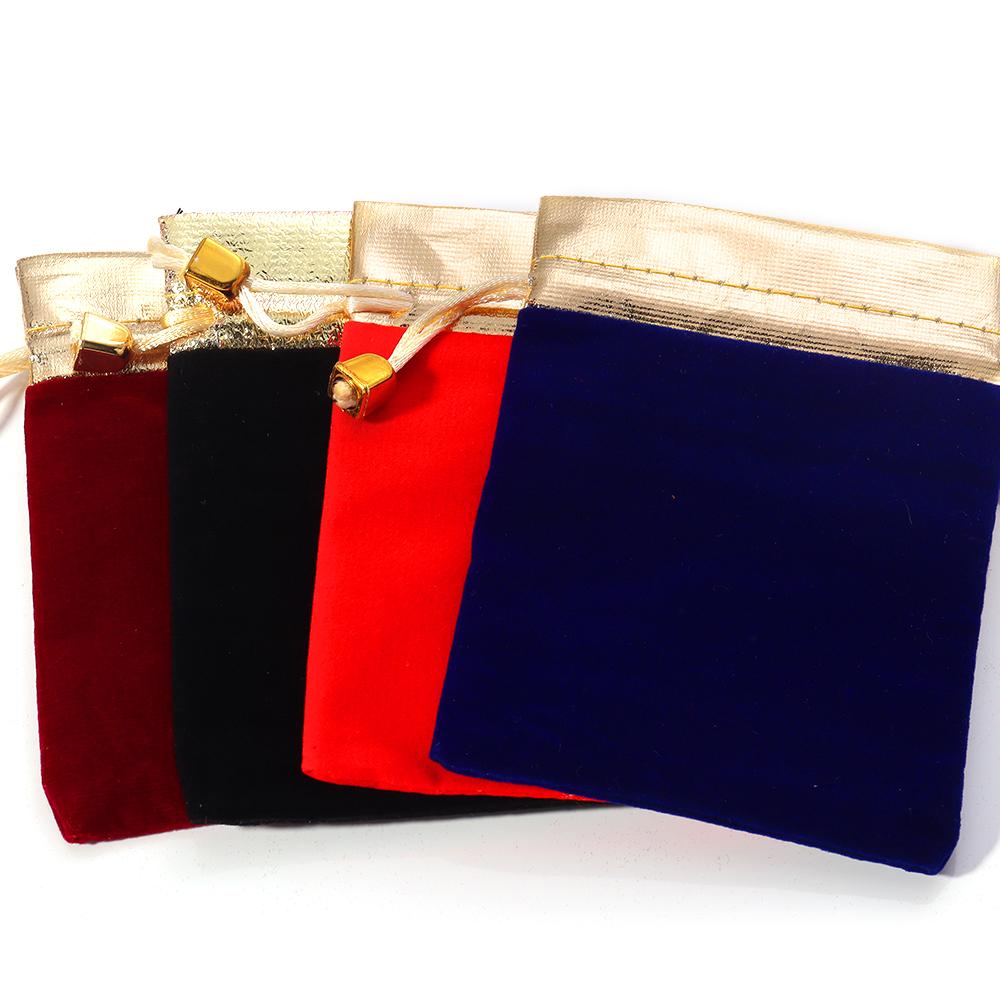 5-10pcs/lot Velvet Drawstring Jewelry Bags Gold Color Trim Bracelet Necklace Storage Pouch DIY Christmas Party Gifts Packing Bag