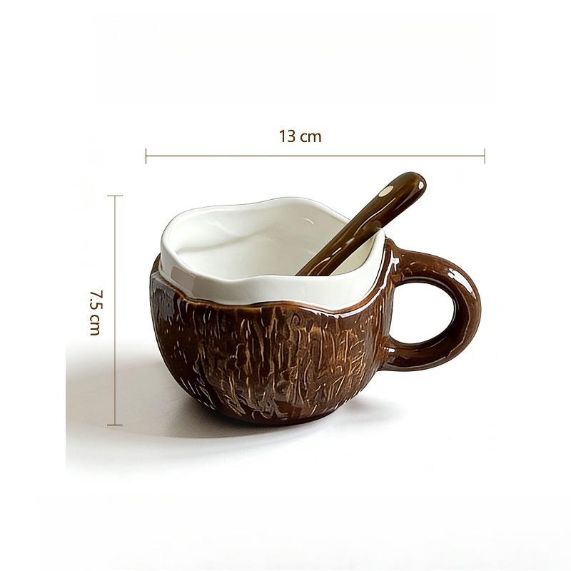 Underglaze Gift Box Ceramic Coffee Cup Mark with Lid and Spoon Creative Coconut Shell Women's Breakfast Cup