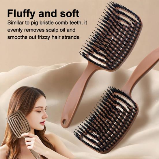 Boar Bristles Vented Paddle Brush Scalp Massage Hair Comb with Long Handle Blow