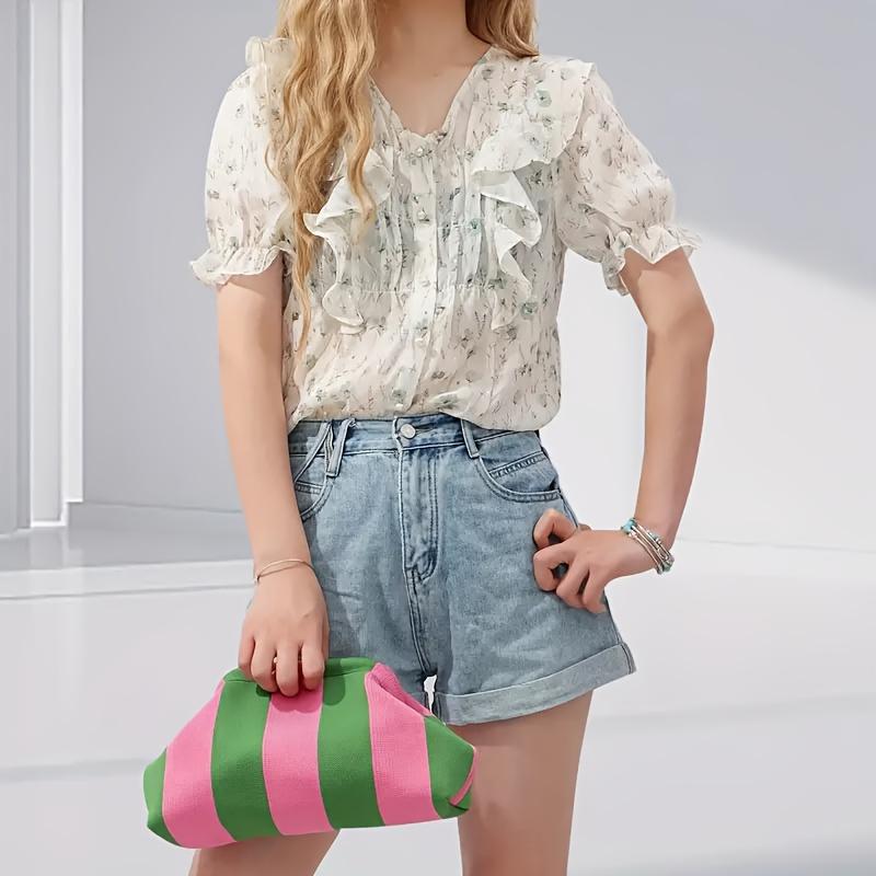 Women'S Striped Beach Bag, Versatile Striped Cloud Bag, Clutch for Commuting