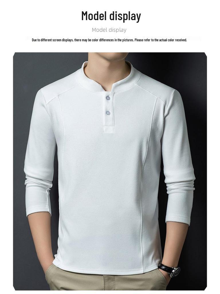 Men's Skin-Friendly Woodpecker Polo Shirt - Warm German Velvet, Stand-Up Collar, Casual Business, Autumn/Winter