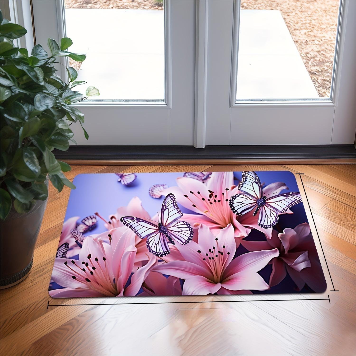 Butterfly Flower Print Bath Mat Super Absorbent Anti Slip Diatomite Rug Soft Washroom Carpet Shower Room Doormat 30x40Diatomud