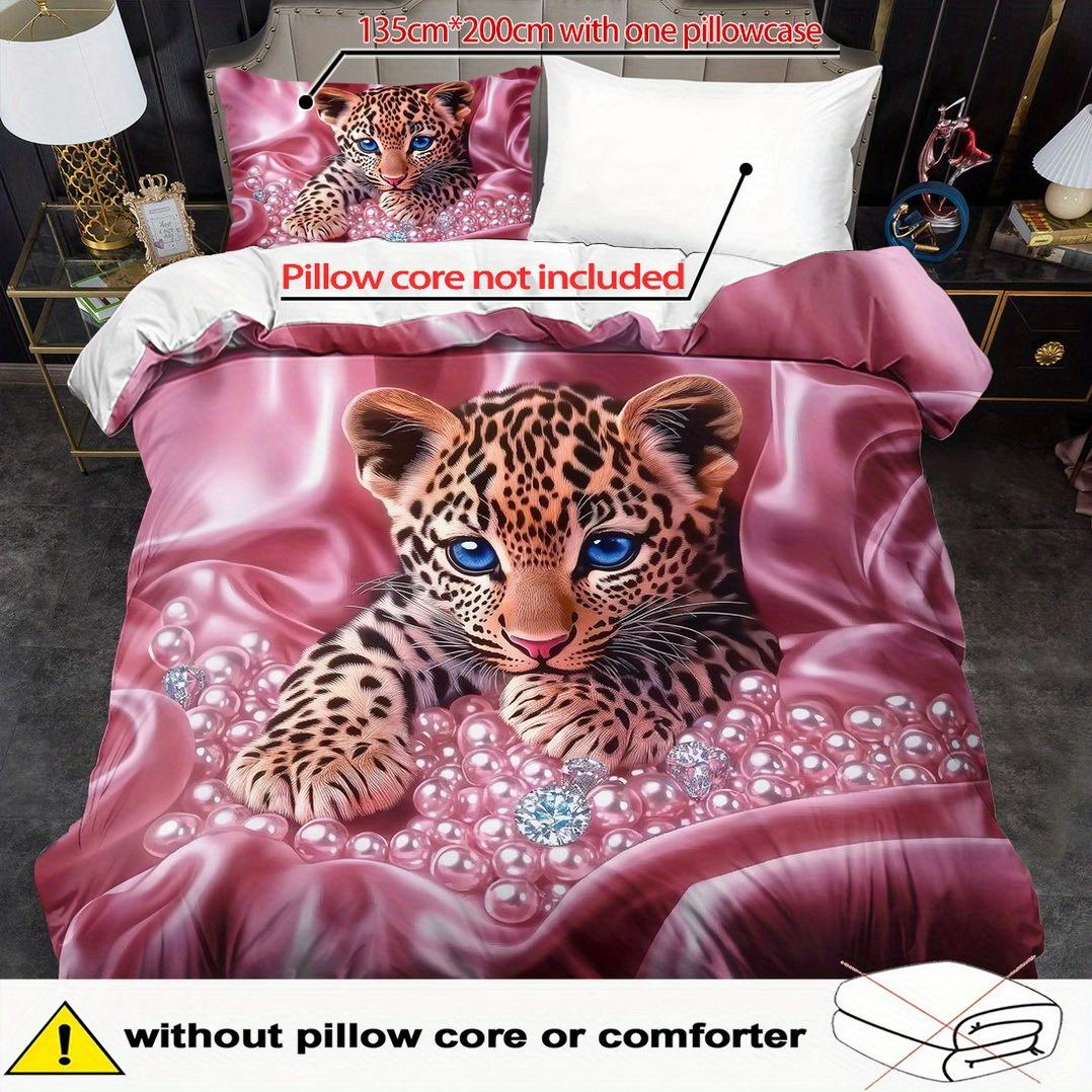 Diamond Bedding Set Animal Duvet Cover Set Leopard Comforter Cover Bedroom Decor Guest Room 2/3pcs 2D Valentine s Day Flat Printing (Include 135cm*200cm