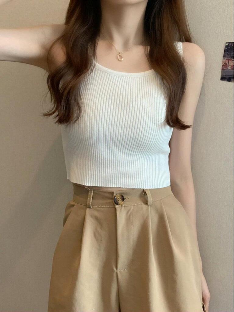 Women's Small Square Neck Sleeveless Knit Camisole - Summer Cropped Top