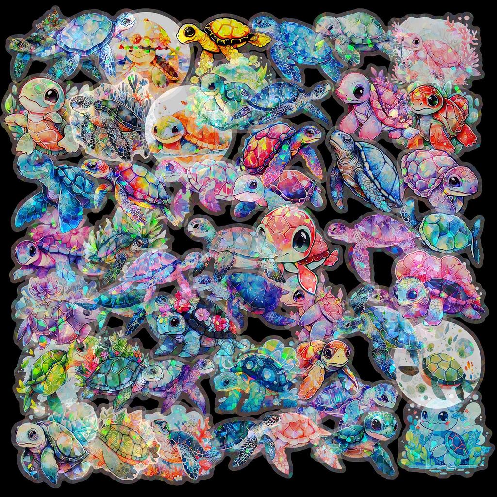 50 Transparent Laser Turtle Stickers Fantasy Personality DIY Suitcase Mobile Phone Case Notebook Stickers