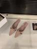 Thick heel nude bow bag head sandals fairy shoes with skirt pointed single shoes