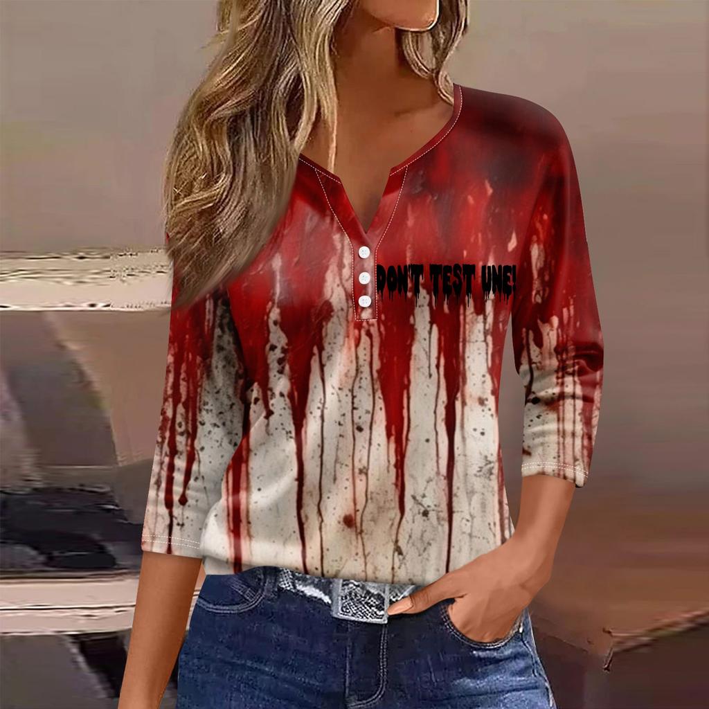 Damenmode Lässig Dreiviertelarm Halloween Buchstaben Print Top