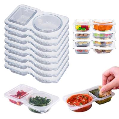 Recipiente para Condimentos de Compartimento Duplo Caixa Descartável para Molho com Tampas Recipientes Reutilizáveis para Temperos para Lanches Molhos Comida para Levar Viagem Acampamento ao Ar Livre