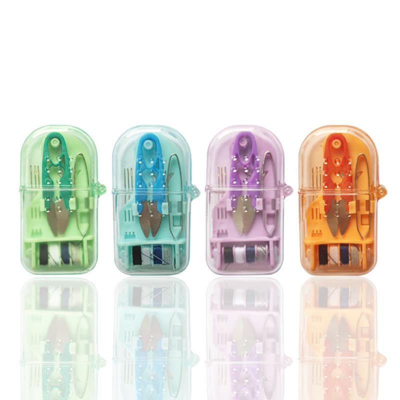 Exquisite and Portable Mini Travel Macaron Color Plastic Household Sewing Box Kit Needle Thread Scissors Sewing Tool