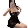 Sexy pure desire high sense hollow lace eye mask splicing mesh dress thin perspective low chest suspender short skirt