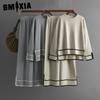 Fashion Casual Set Autumn and Winter Color-blocking Open-slit Long-sleeved Knitted Sweater High-waisted Wide-leg Pants Two-piece Set