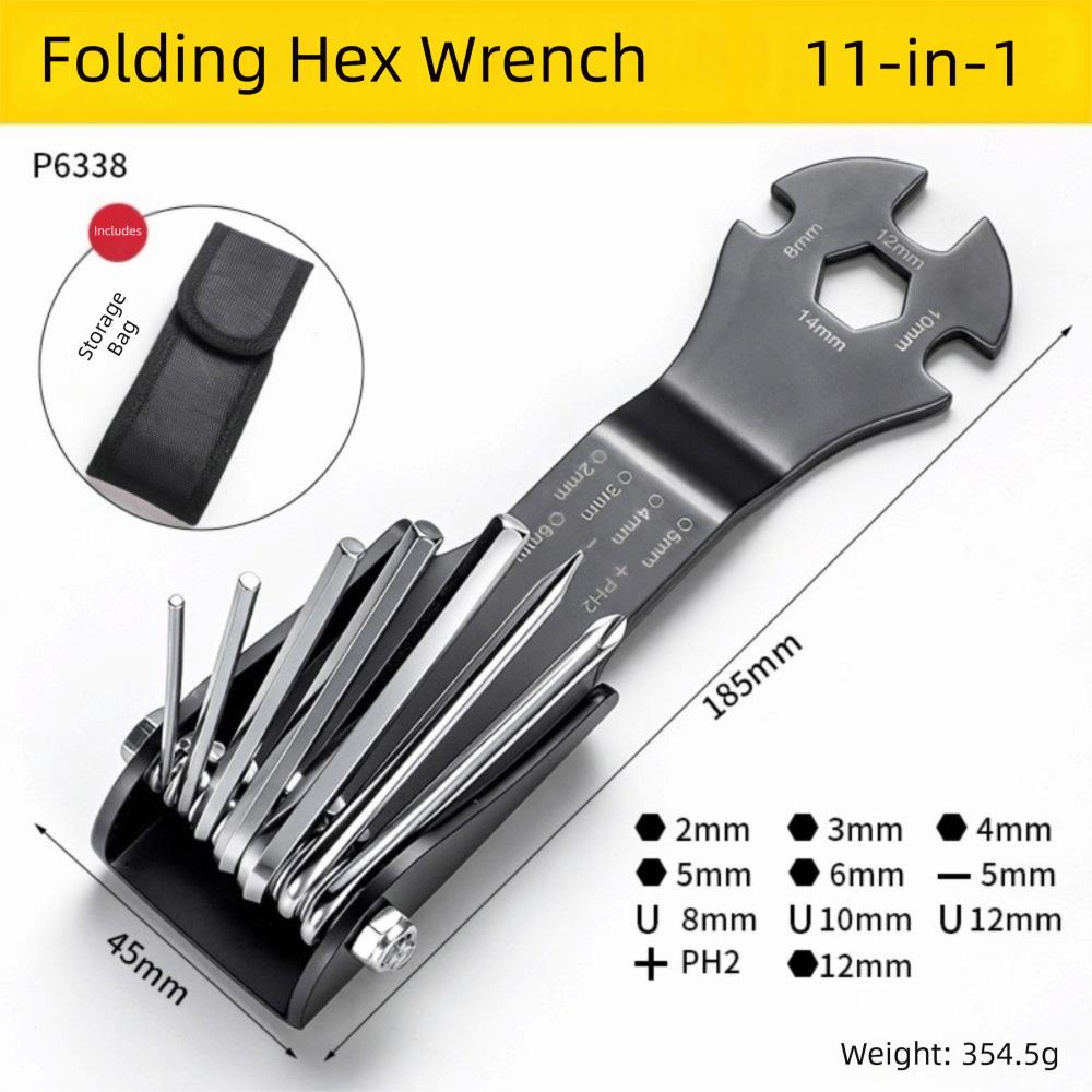 11-in-1 Bicycle Repair Tool Folding Multi Function Multi Repair Tool Kit Carbon steel Screwdrivers Multi-Function Tool Set чёрный