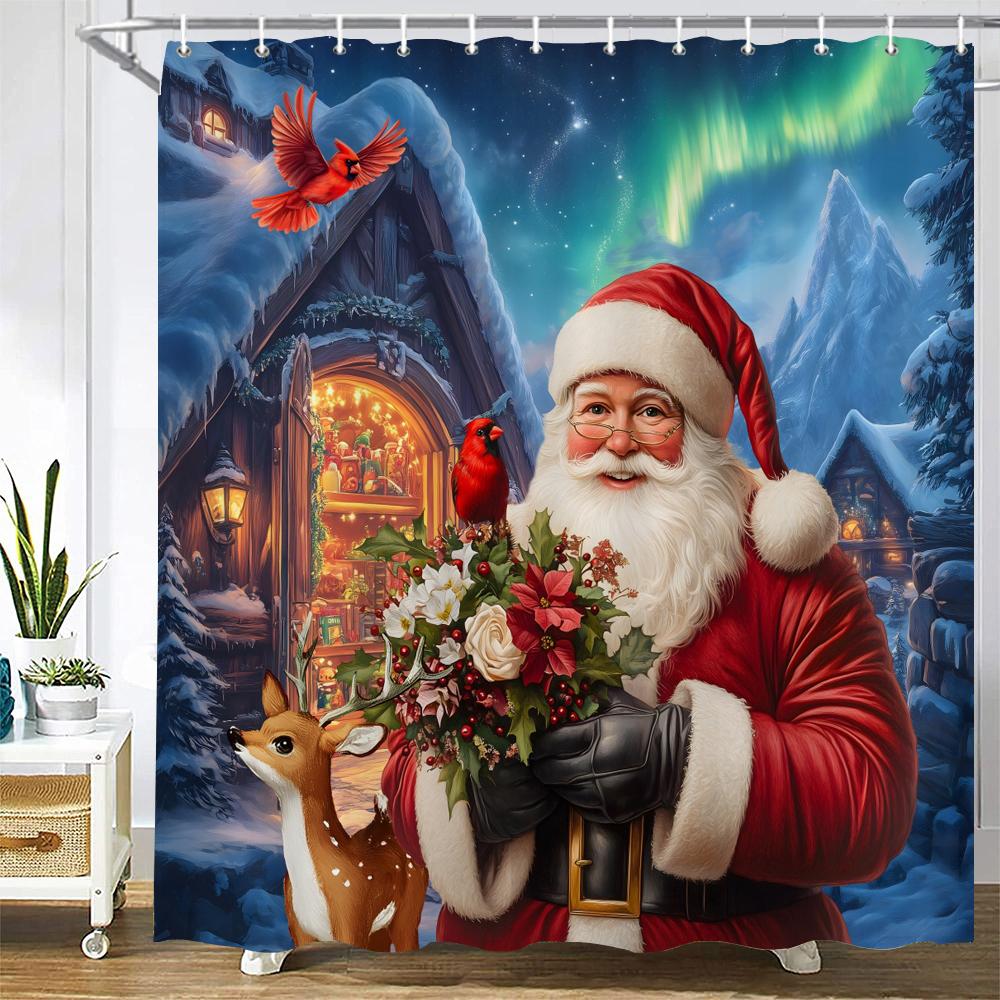 

Merry Christmas Shower Curtain Bath Curtain Elk Santa Claus Christmas Printed Bathroom Curtains For Home Decoration Curtain W60H190(CM)-1 Pcs