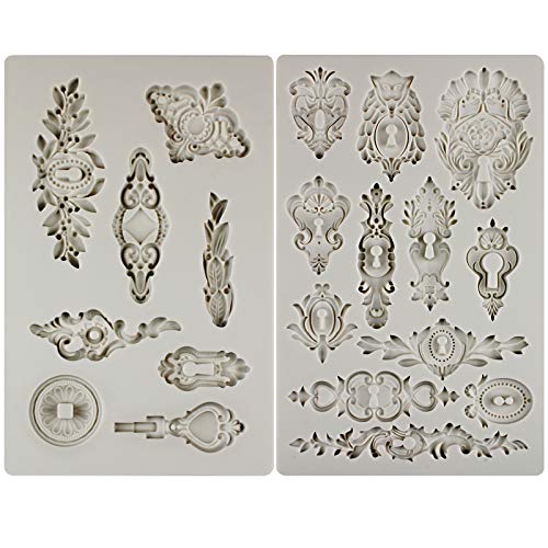 

FUNSHOWCASE Sculpting Silicone Mold for Fondant, Keys, Borders, Lace, Candy, Resin, Clay, Plaster, Cupcake Decorations, Sugarcraft, Vintage Antique St