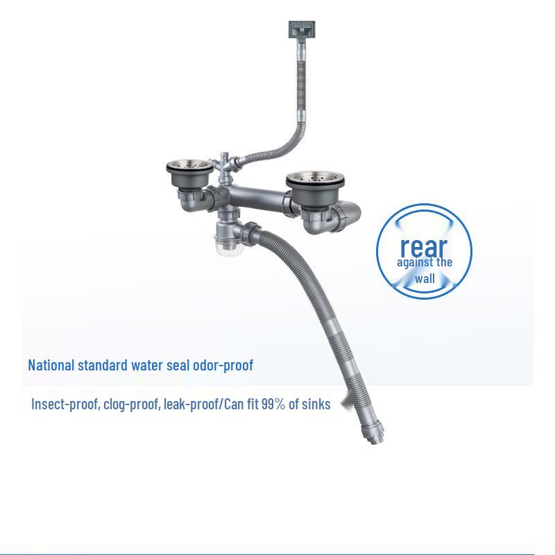 SIOYIE 304 Stainless Steel Double Sink Drain Pipe Kit