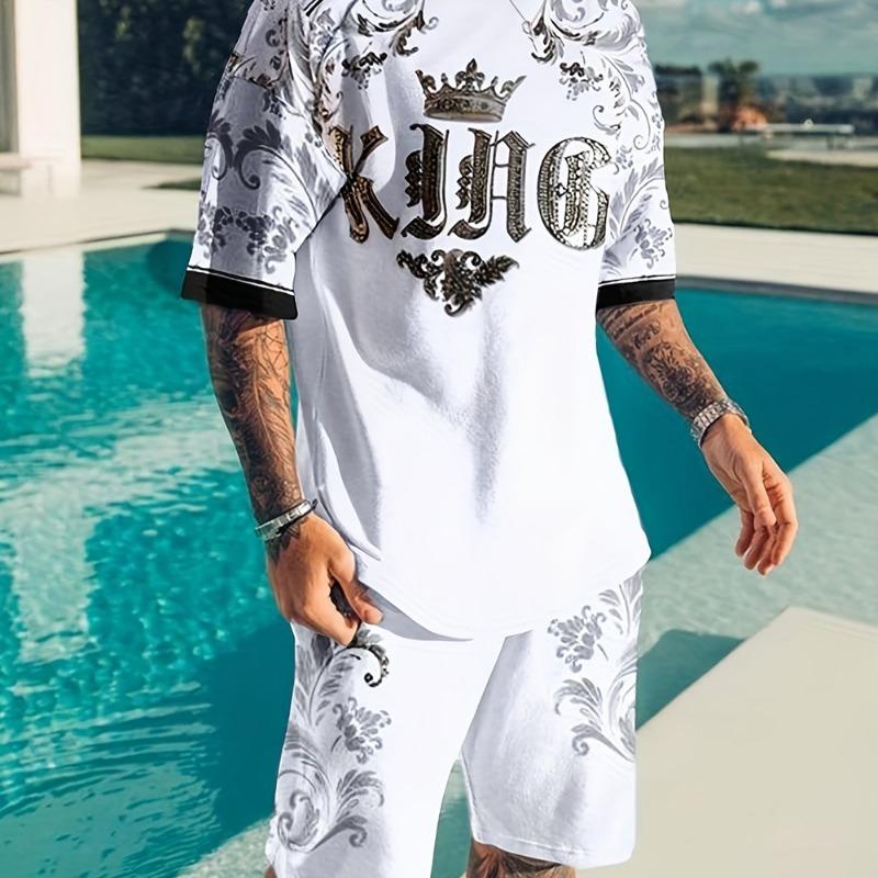 2025  New Men's Summer Leisure Sports Running Set Oversized Men's Refreshing Top Y2K Style Printed 3D Poker Pattern Fashion Set