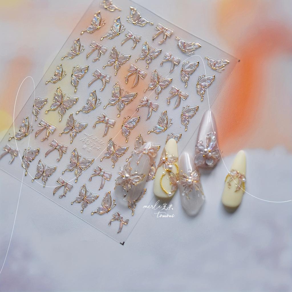1pc Sparkling 5D Jelly Butterfly Nail Stickers - Cute, Self-Adhesive Decals Nail Art Decorations, Iridescent Butterfly Designs Nail Art Accessorie