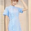 Women's Fashion Bias Lapel Standing Neck Short Sleeve Solid Color  Uniform Dresses
