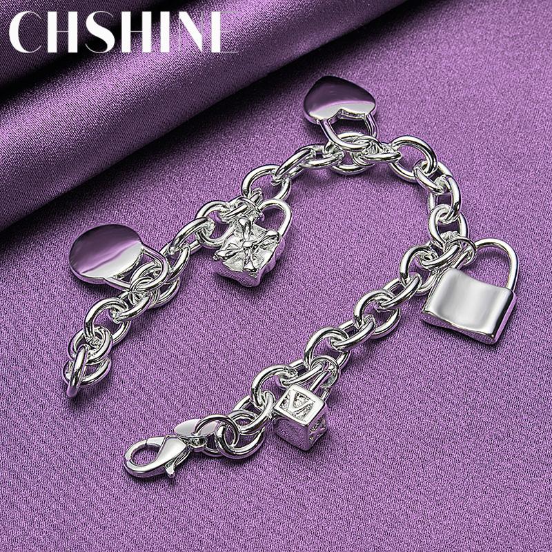 Bracelet CHSHINE en argent sterling 925 avec pendentif en forme de cœur carré et rond pour femme, bijou tendance