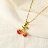Waterproof PVD Stainless Steel Fruit Pendant Necklace for Women Red Enamel Chili Pepper Strawberry Choker Fashion Jewelry Gifts