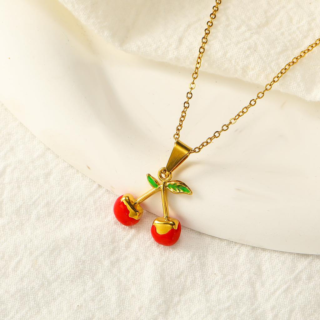 Waterproof PVD Stainless Steel Fruit Pendant Necklace for Women Red Enamel Chili Pepper Strawberry Choker Fashion Jewelry Gifts